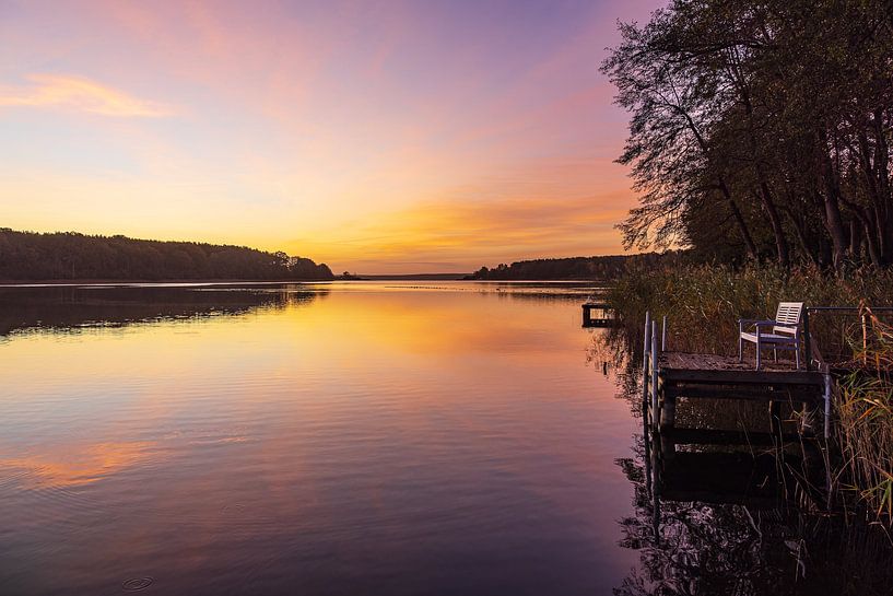 Sunrise with jetty and tree on Lake Plau in the town of Plau by Rico Ködder