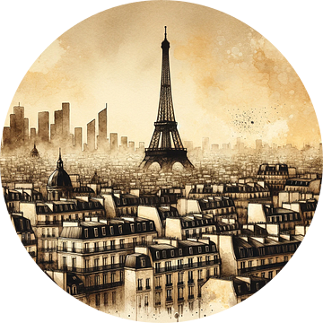 Parijs monochroom: Eiffeltoren in sepiakleurige glans van artefacti