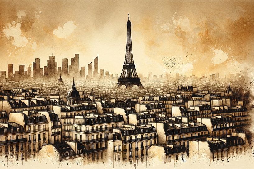Paris monochrome: Eiffel Tower in sepia-coloured gloss by artefacti