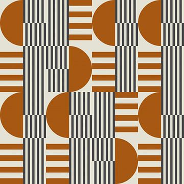 Abstract geometric retro style in dark gold, taupe, grey IV by Dina Dankers