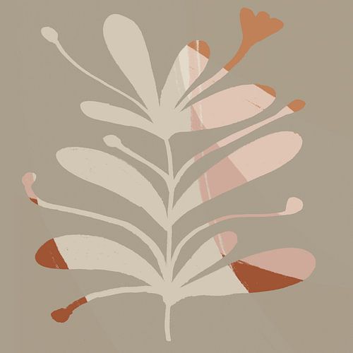 Abstract minimalistisch botanisch. Blad in beige, roze en terra.