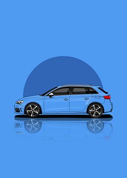 Kunstauto Audi RS3 hemelsblauw van D.Crativeart