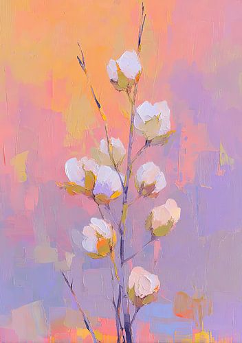 Witte bloemen op een pastelkleurige achtergrond