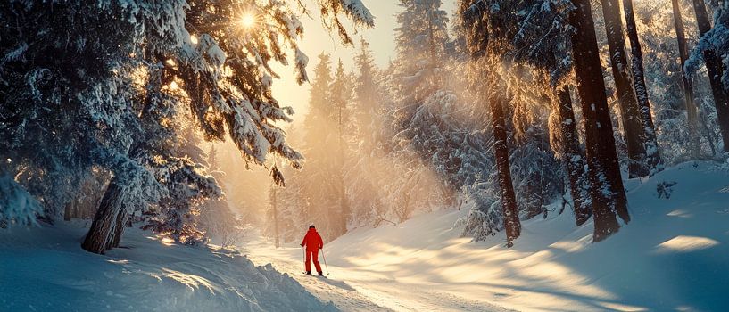 Winter landscape with skiers in the fog by Poster Art Shop