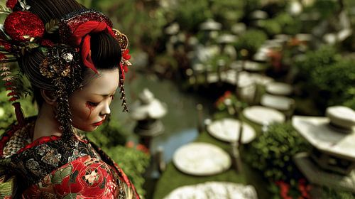 japanse kunst Geisha in tuin