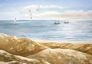 Twee visserboten op de Noordzee - Aquarel - Hans Sturris van Galerie Ringoot thumbnail