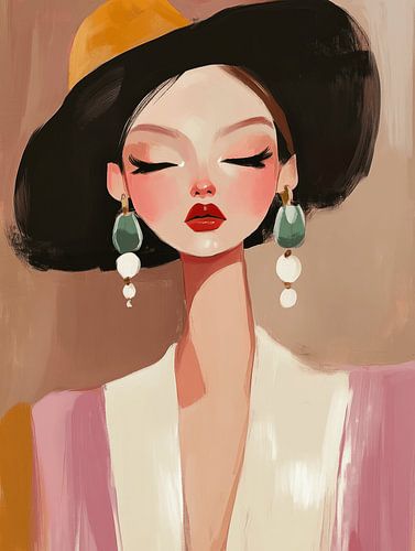 Portrait moderne, la fille au chapeau sur Carla Van Iersel