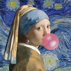 Fille avec la bulle sur la nuit étoilée sur Bianca ter Riet