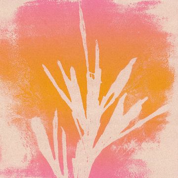 Abstract botanisch in neongeel en roze. van Dina Dankers