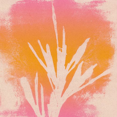 Abstract botanisch in neongeel en roze.