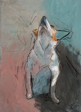 Amy, schilderij van een hond, expressief dierenschilderij. van Hella Maas