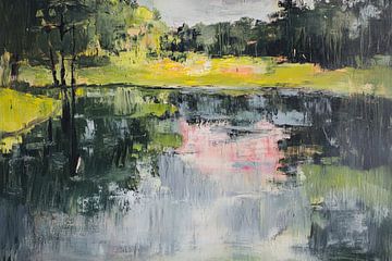 Rivierdal Impressionisme | Dance of Colors on Water van Abstract Schilderij