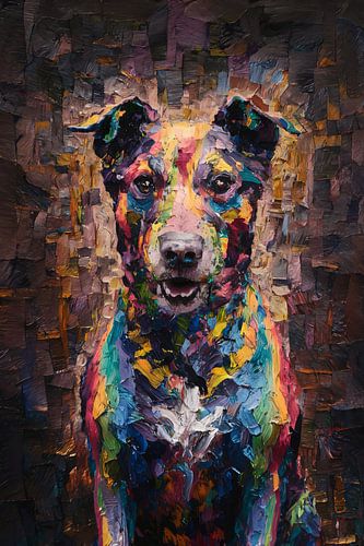 Expressieve kleurrijke hond in moderne kunst