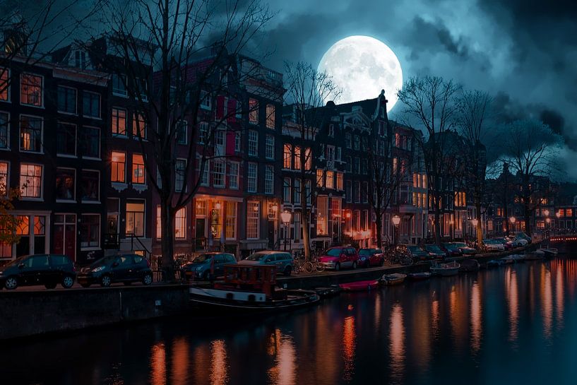 Amsterdam at night with a full moon by Eye on You