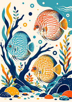 Colorful Discus Fish Underwater Illustration