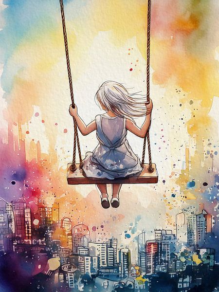 Girl on swing by Ingrid van der Meer