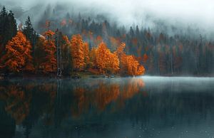 Mystische Berge im Herbstschatten