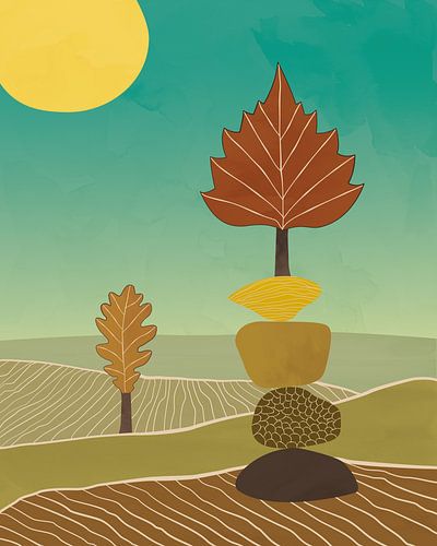 Abstract herfstlandschap met twee bomen