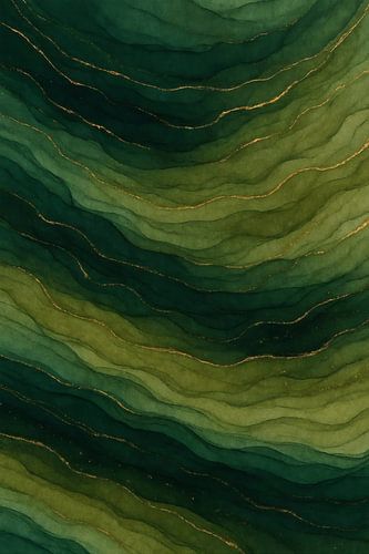 Groene golvende lagen met goud van Sabine Wagner