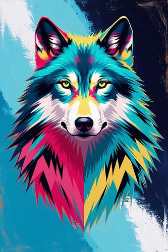 Kleurrijke abstracte wolf kunst
