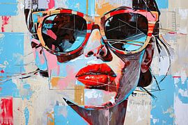 Sonnenbrille | Rote Lippen, dunkle Brille von Kunst Laune