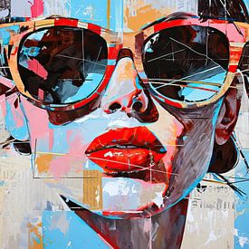 Sonnenbrille | Rote Lippen, dunkle Brille von Kunst Laune