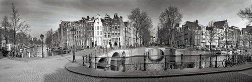 Amsterdam canal panorama in black and white