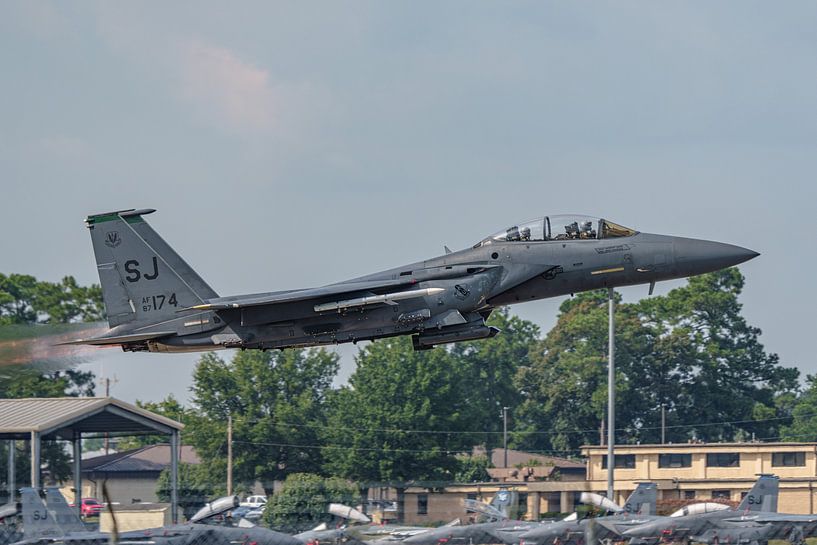 Take-off U.S. Air Force Boeing F-15E Strike Eagle. by Jaap van den Berg