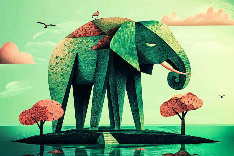 Éléphant surréaliste dans un paysage par Art & Soul Creations