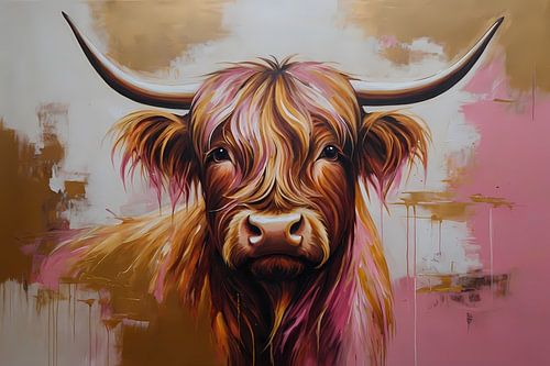 Moderne Highland Koe in Gouden Tinten