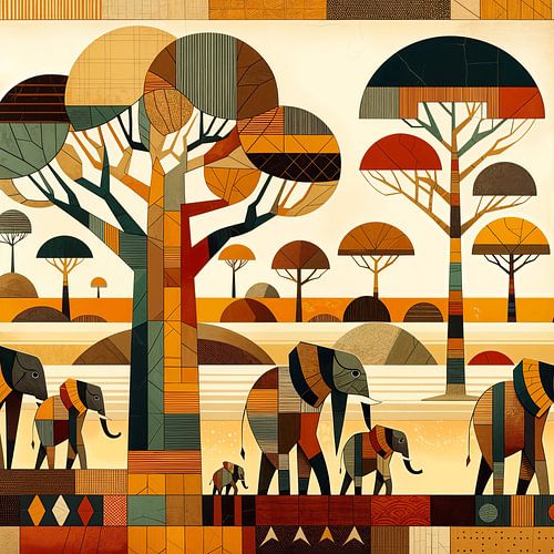 Collage Afrikaanse olifanten op de Afrikaanse savanne