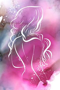Femme au fond coloré