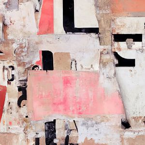 Moderne abstrakte Collage in Weiß, Schwarz und Rosa