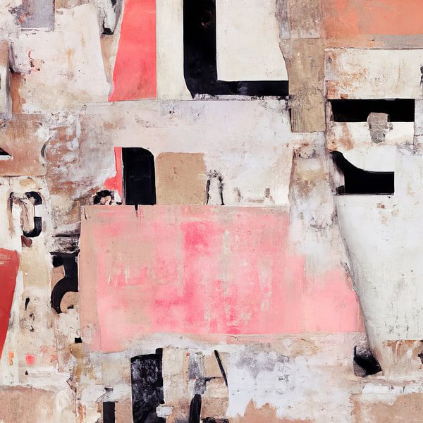 Moderne abstrakte Collage in Weiß, Schwarz und Rosa von Studio Allee