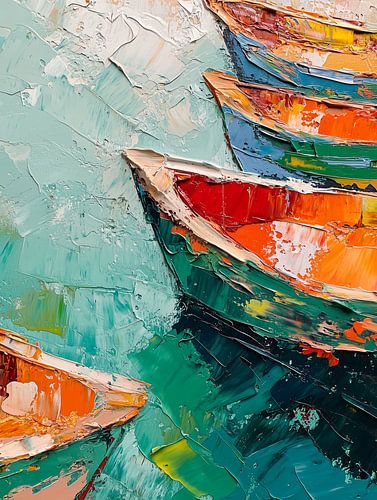 Kleurrijke boten op turquoise wateren