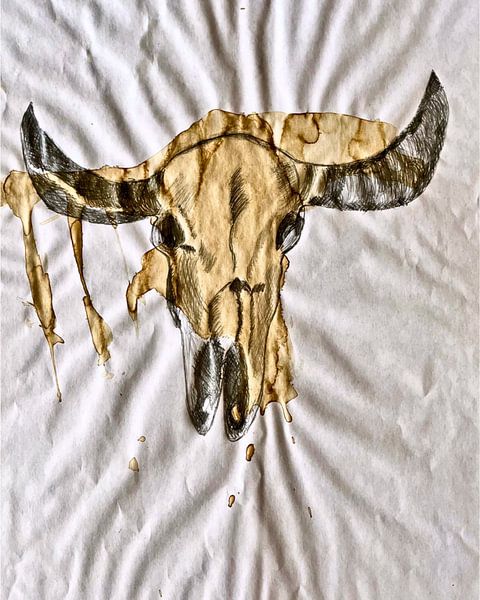 Coffee and bones, Kaffee auf Papier experimentelle Kunst Schädel von nachtfarbenart