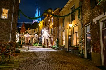 Deventer winteravond straatbeeld met kerstversiering van Sjoerd van der Wal Fotografie