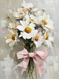 Bouquet de marguerites avec un nœud rose sur IamHomeStudio