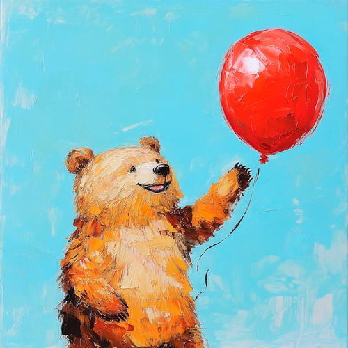 Beer met rode ballon schilderen