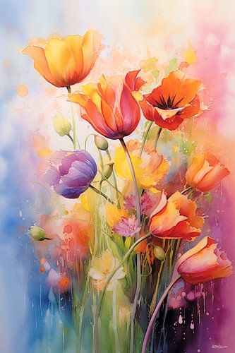 abstract aqaurel van een bloem/bloemen.