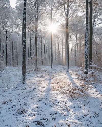 Magical light in the winter forest