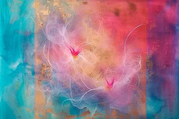 Abstract painting, blue, pink, yellow and orange by Joriali Abstract