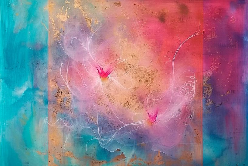 Abstrakte Malerei, blau, rosa, gelb und orange von Joriali Abstrakte Kunst