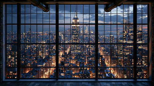 Doorkijkje New York Loft – Industrieel Penthouse met Skyline bij Avond