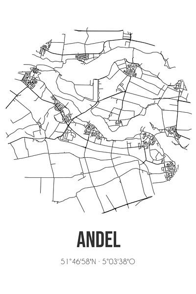 Andel (Noord-Brabant) | Map | Black and White by Prints of Place