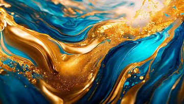 Blau mit Gold Fluid von Mustafa Kurnaz