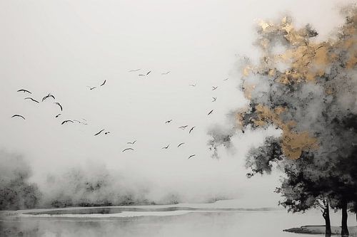 Paysage de style wabi-sabi avec une touche d'or