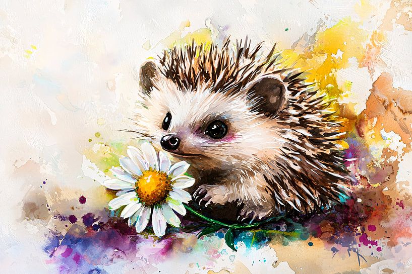 Hérisson avec fleur de marguerite par Imperial Art House