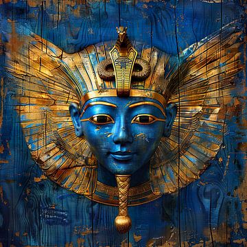 Ägyptische Vintage-Mumienmaske in Blau und Gold von Lauri Creates