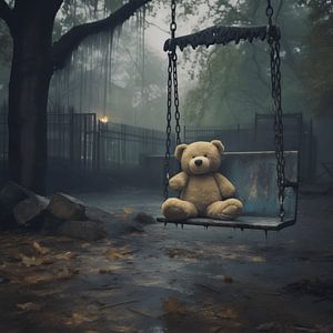 Die stille Sehnsucht: Teddybär wartet auf der Schaukel von Karina Brouwer